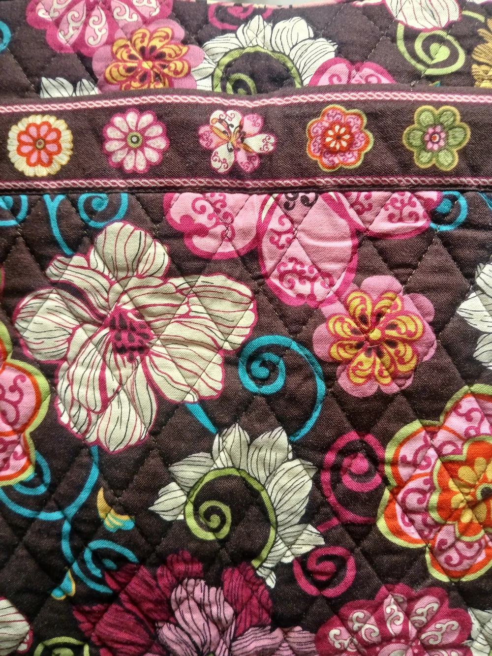 Vera Bradley Quilted Floral Laptop Carry Top in Brown and Pink